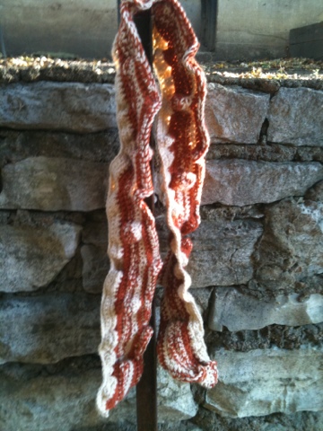 Drunken Aunt Wendy Crocheted bacon scarf