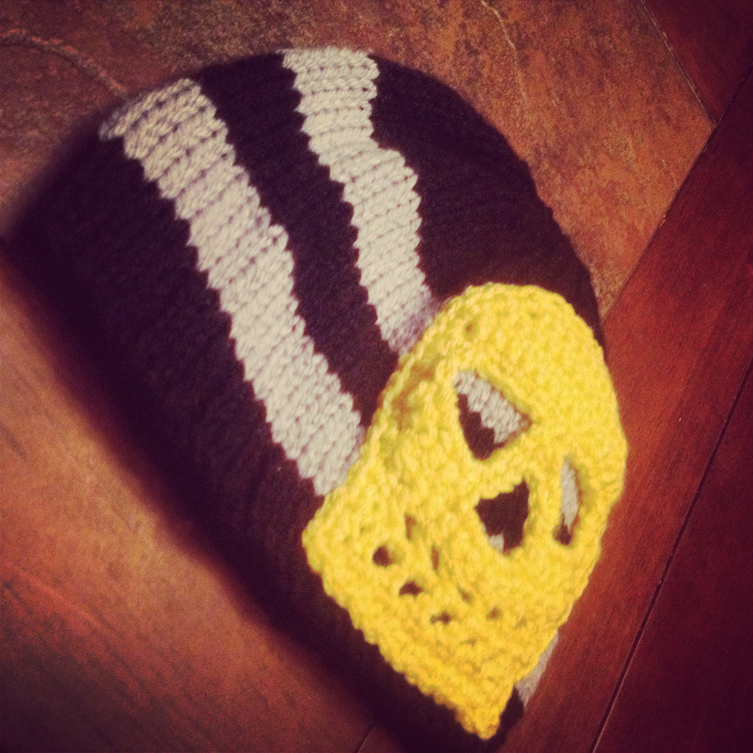 Knit and crochet beanie with skull