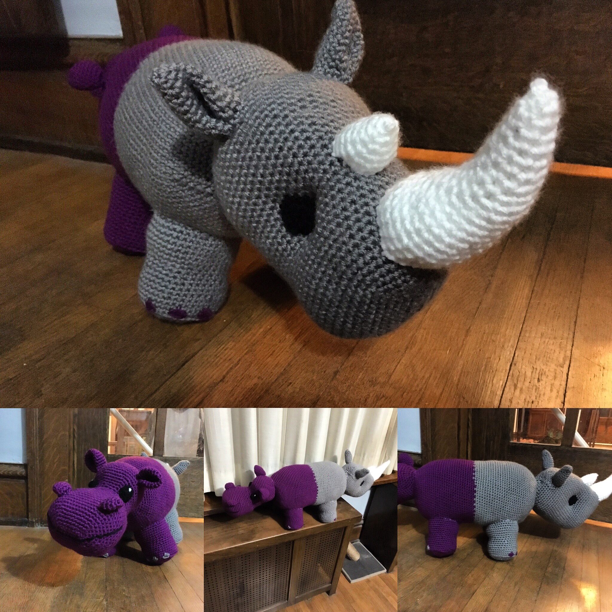 Crocheted Hippo/Rhino combo